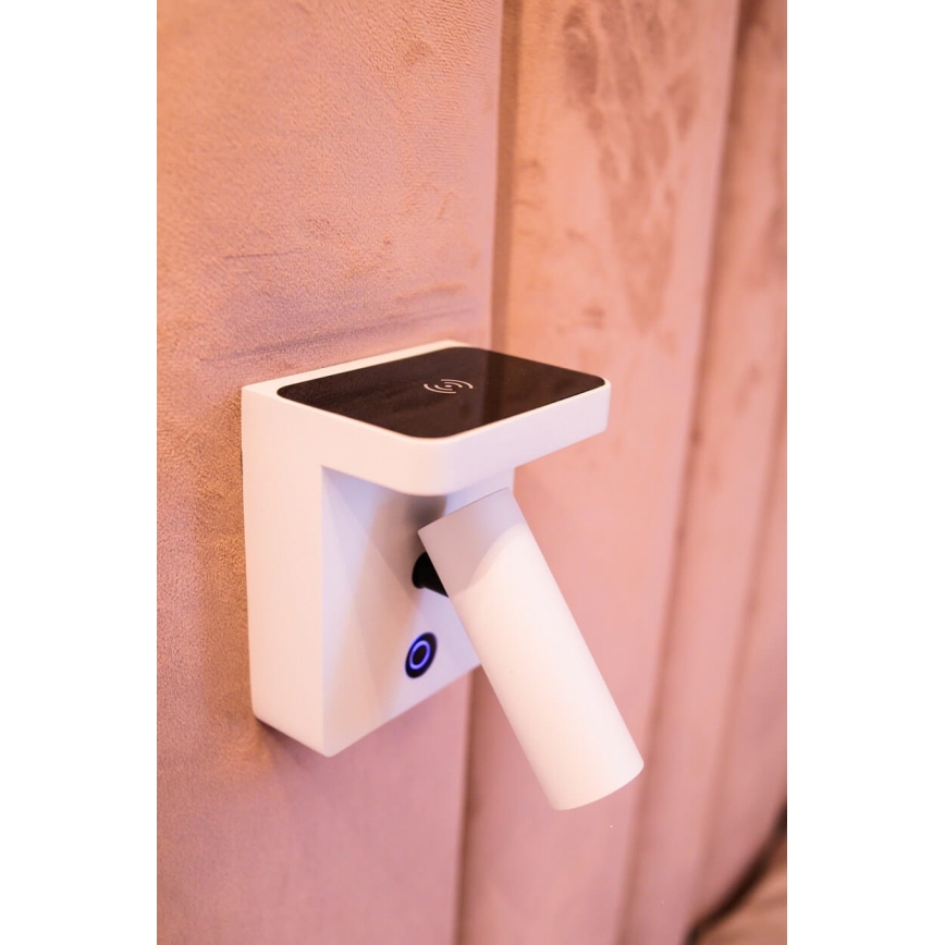 MAXLIGHT W0373 - LED väggspotlight med trådlös laddning LOFER LED/7W/230V vit