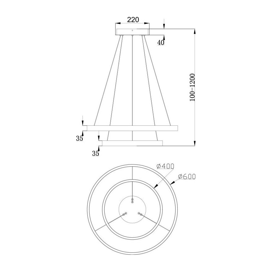 Maytoni MOD058PL-L55B3K - LED ljuskrona med textilsladd RIM LED/61W/230V 3000K diameter 60 cm svart