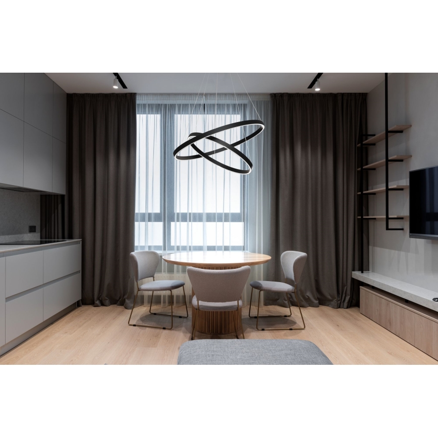 Maytoni MOD058PL-L74B3K - LED ljuskrona med textilsladd RIM LED/88W/230V 3000K diameter 80 cm svart