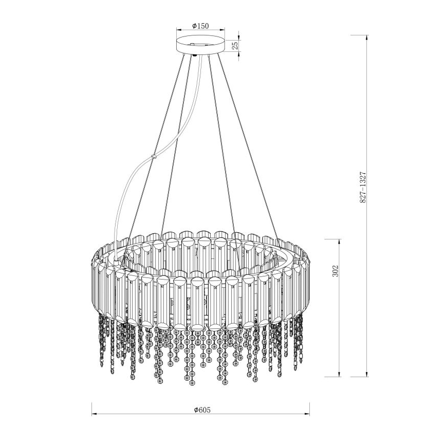 Maytoni MOD097PL-08CH - Ljuskrona med textilsladd HAIL 8xE14/40W/230V diameter 60,5 cm skinande krom