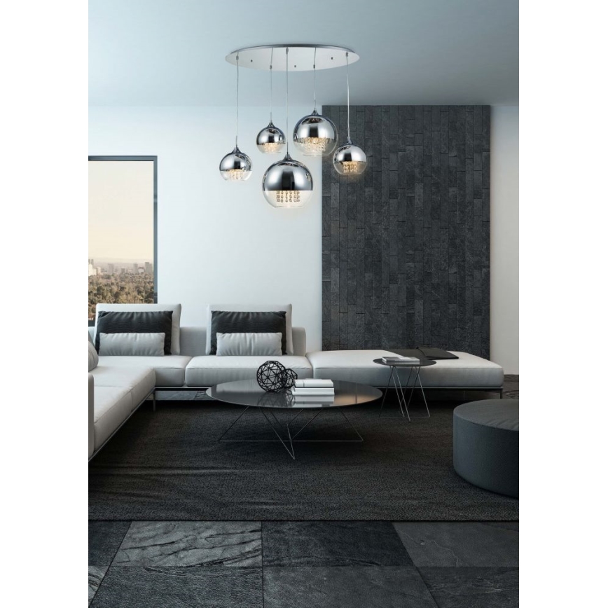 Maytoni P140-PL-170-5-N - Ljuskrona med textilsladd FERMI 5xE27/60W/230V skinande krom