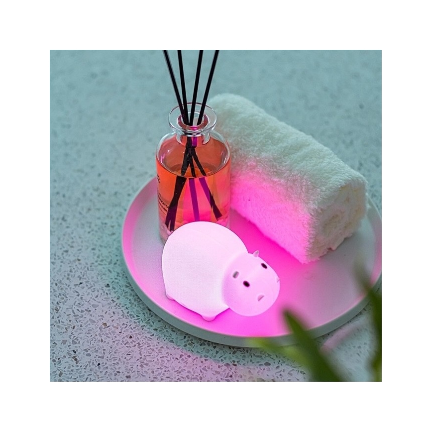 MegaLight - LED RGB Uppladdningsbar barns beröring badkarslampa SWIMMY HIPPO LED/5V IP67