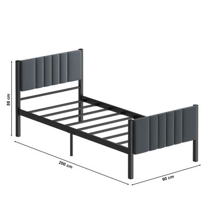 Metall enkelsäng LUNOR 90x200 cm, antracit, maxbelastning 120 kg