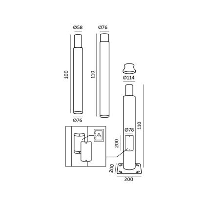 Metallstång för utomhusbelysningsstolpe BASE, 3 m, grå