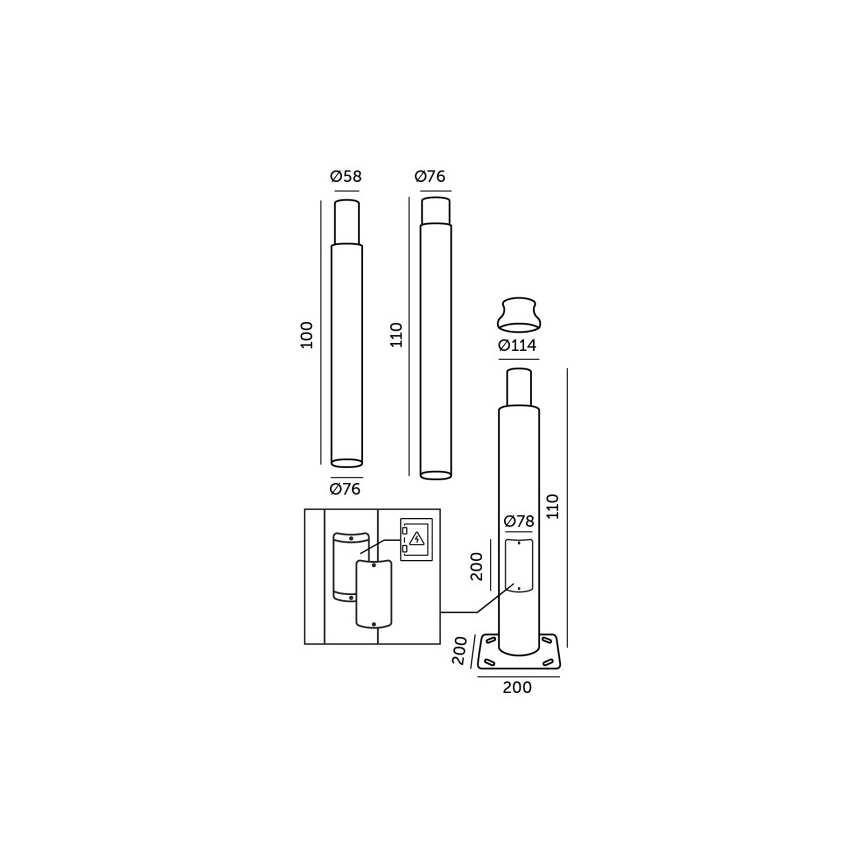 Metallstång för utomhusbelysningsstolpe BASE 3 m svart