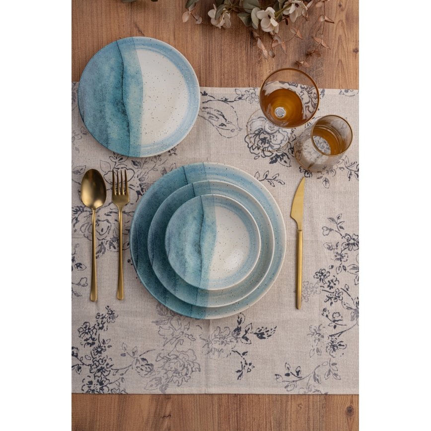 Middagservis 24 delar blå/krämfärgad/porslin