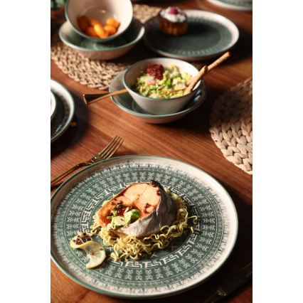 Middagsservis 24 delar beige/grön i stengods