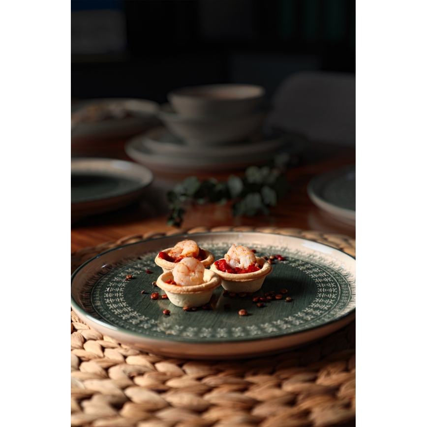 Middagsservis 24 delar beige/grön i stengods