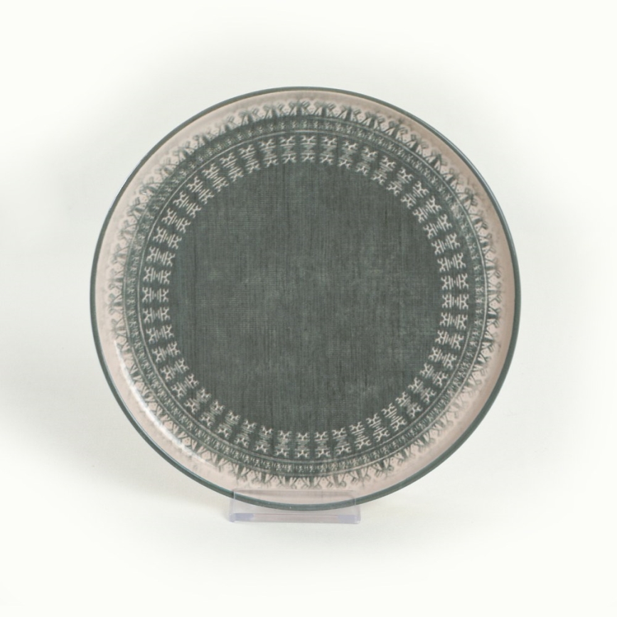 Middagsservis 24 delar beige/grön i stengods