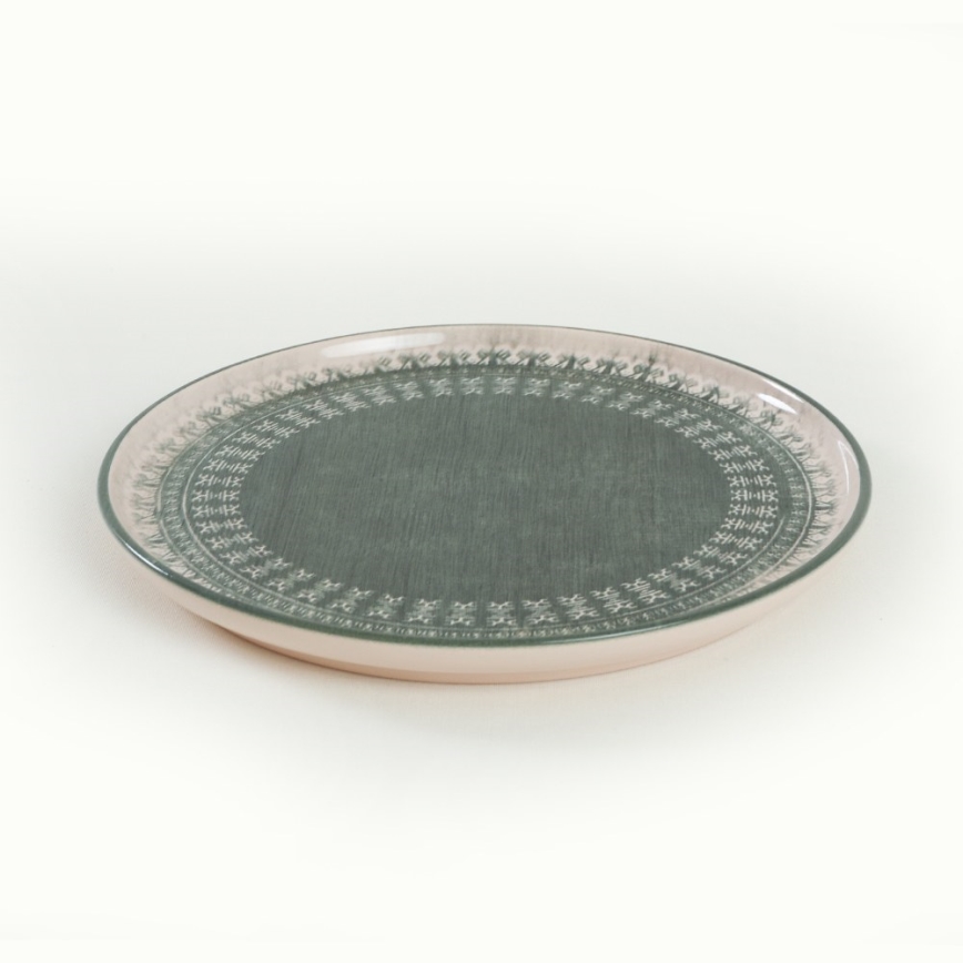 Middagsservis 24 delar beige/grön i stengods