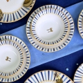 Middagsservis 24 delar, vit/blå/guld, keramik