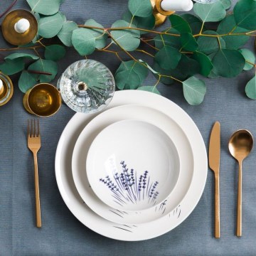 Middagsservis 24 delar, vit/blå, porslin