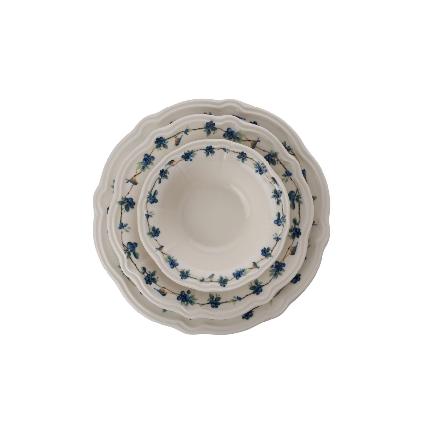 Middagsservis 24 delar vit/blå/porslin