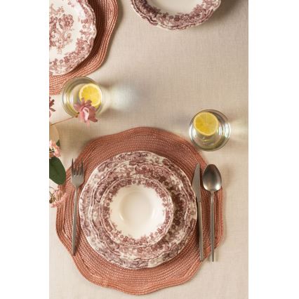 Middagsservis, 24 delar, vit/rosa, i porslin