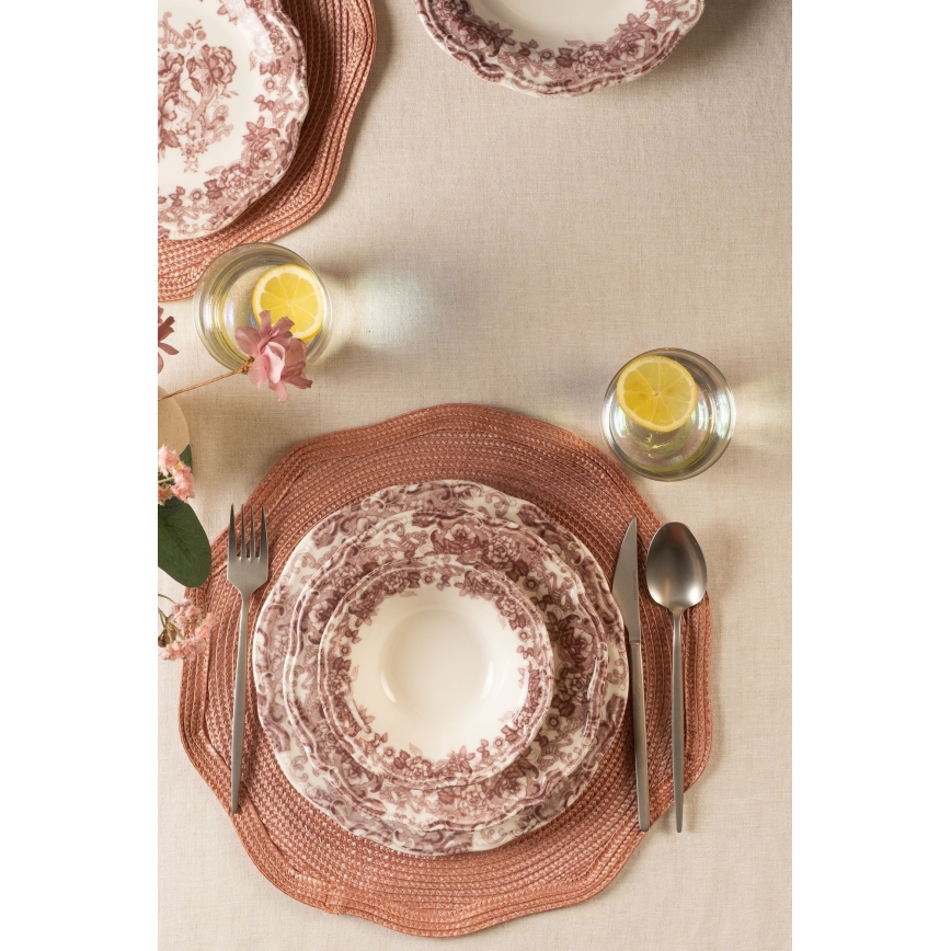 Middagsservis, 24 delar, vit/rosa, i porslin