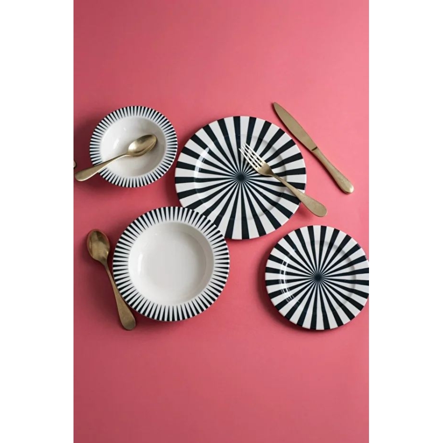 Middagsservis 24 delar vit/svart/porslin