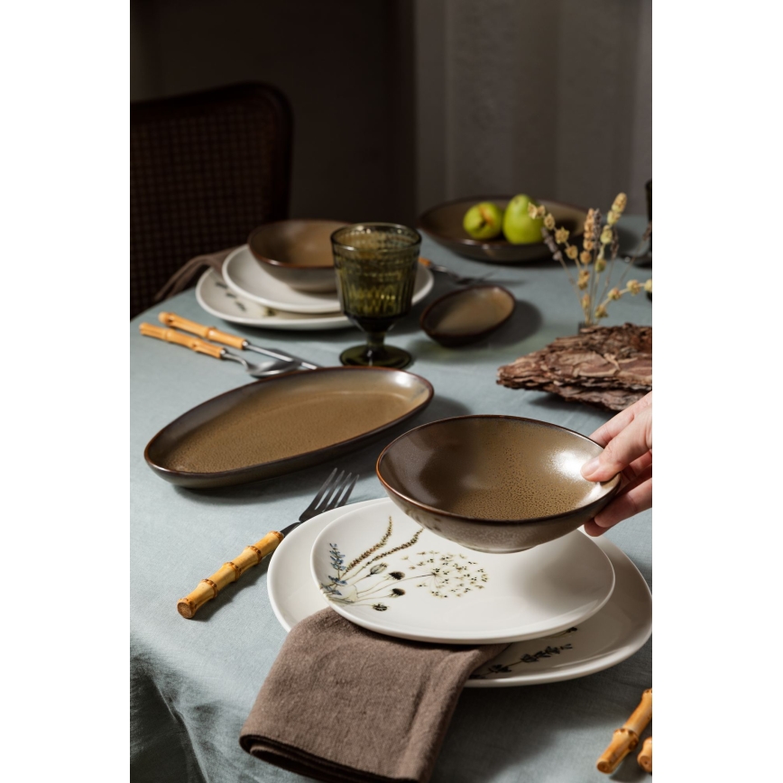 Middagsservis 27 delar vit/brun/porslin