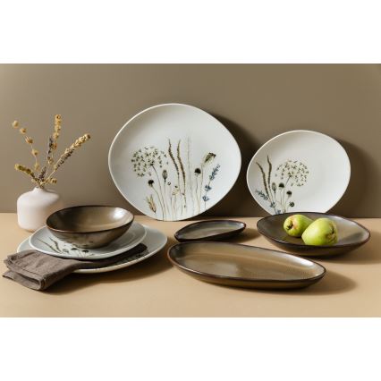 Middagsservis 27 delar vit/brun/porslin