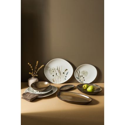 Middagsservis 27 delar vit/brun/porslin