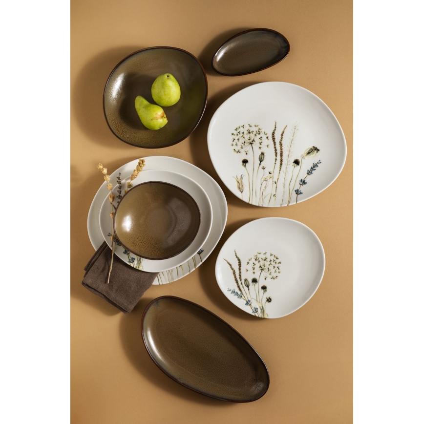 Middagsservis 27 delar vit/brun/porslin