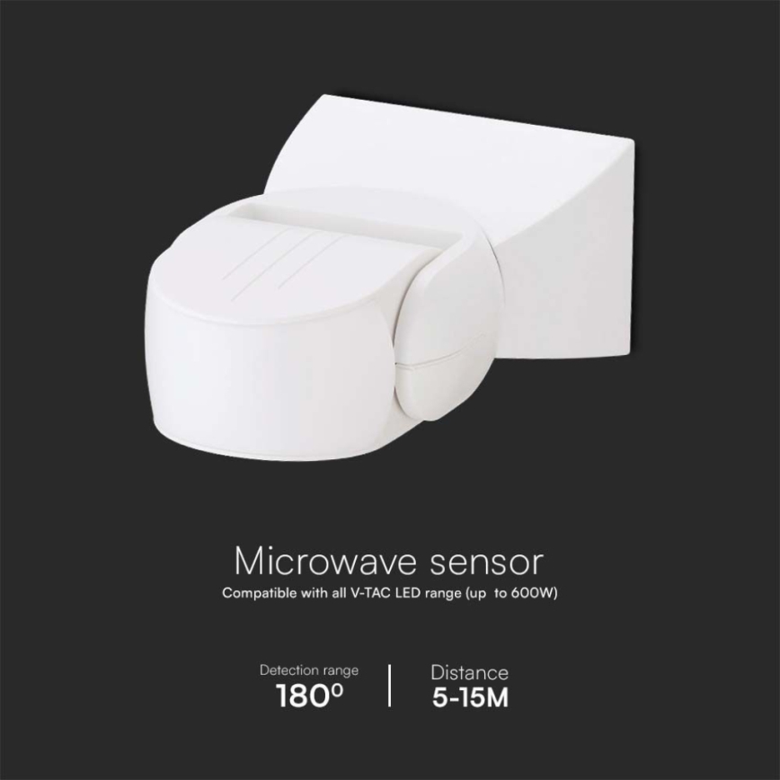 Mikrovågs utomhus rörelsesensor 180° 230V IP65 vit