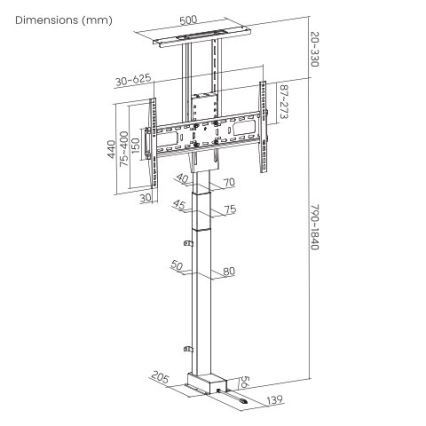 MK FLORIA MKF-19DM648 - Golvstativ för TV 37-65 svart SCHUKO + fjärrkontroll