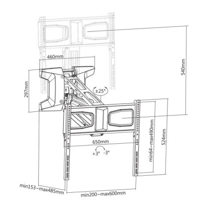 MK FLORIA MKF-21DM647 - Väggfäste för TV med led för 70 svart + fjärrkontroll