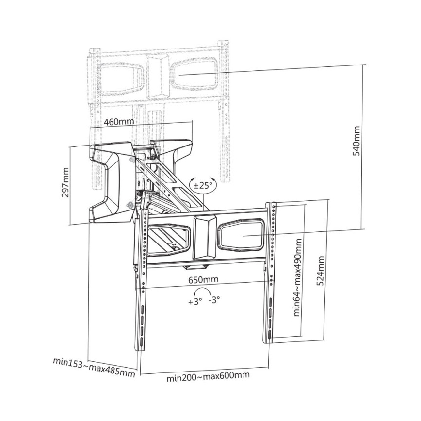 MK FLORIA MKF-21DM647 - Väggfäste för TV med led för 70 svart + fjärrkontroll
