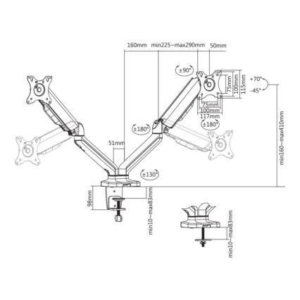 MK FLORIA MKF-21DP113S2 - Justerbart fäste för två 32 skärmar, svart