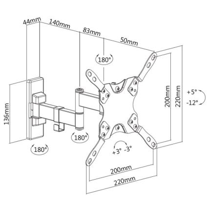 MK FLORIA MKF-21DP224 - Väggfäste för TV med ledarm 46 svart