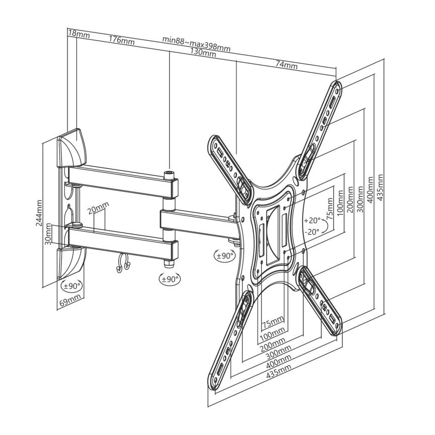 MK FLORIA MKF-23DP444 - Vägghållare för TV med fog 65 svart