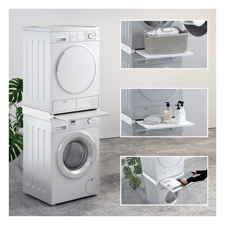 MK FLORIA MKF-23MZ601 - Staplingssats för tvättmaskin och torktumlare med utdragbar hylla 60 cm vit