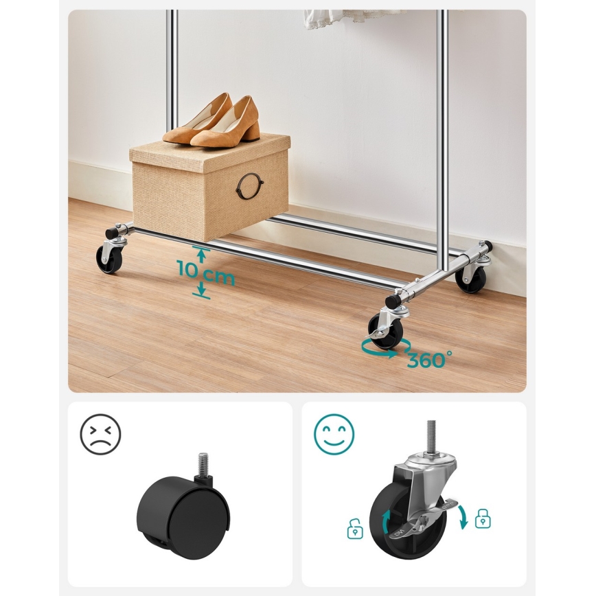 Mobil fristående klädhängare LINEA i silver