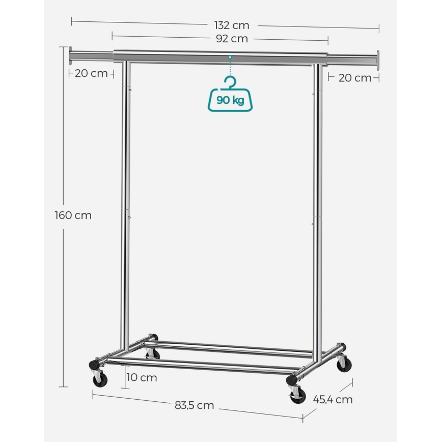 Mobil fristående klädhängare LINEA i silver