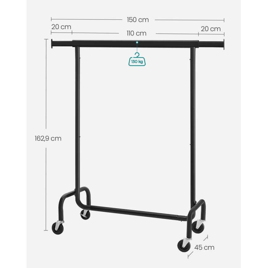 Mobil fristående klädhängare LINEA, svart