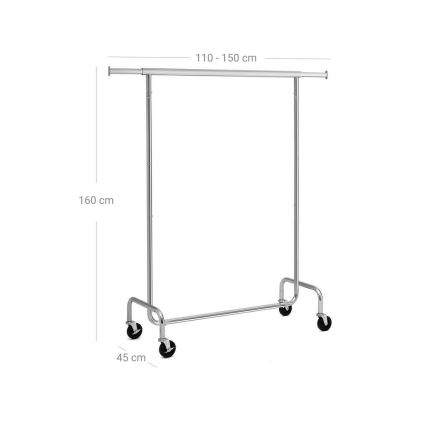Mobil klädställning JEAN 110/150x160x45 cm, silverfärgad