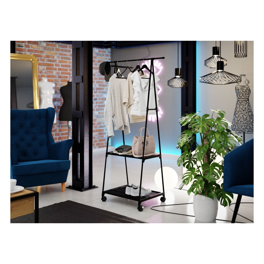 Mobil metallklädhängare med hyllor OLAZEN 157x85 cm svart