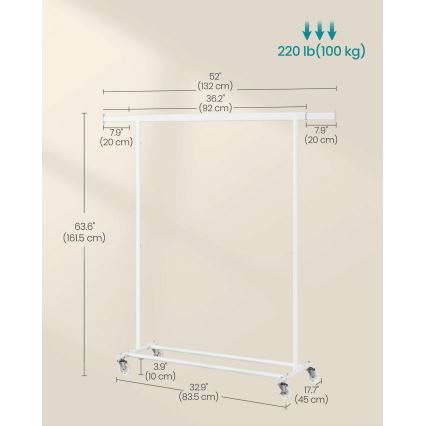 Mobilt fristående klädställ LINEA vit