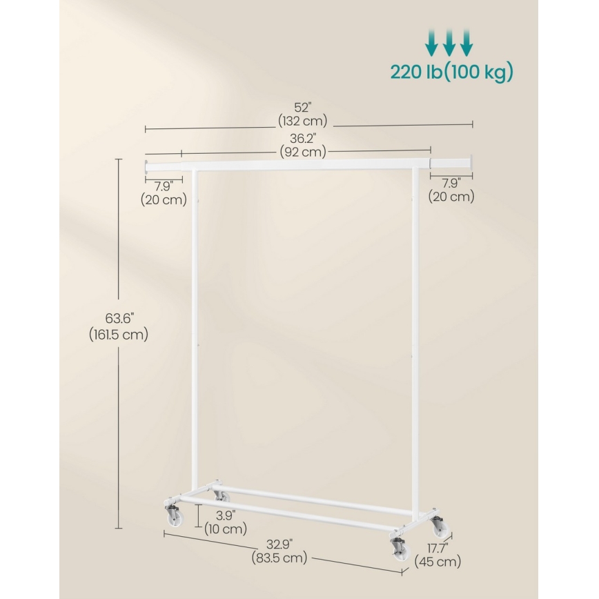 Mobilt fristående klädställ LINEA vit