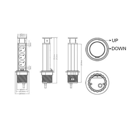 Monterbar uttagskolonn för bordsskiva, 3x230V