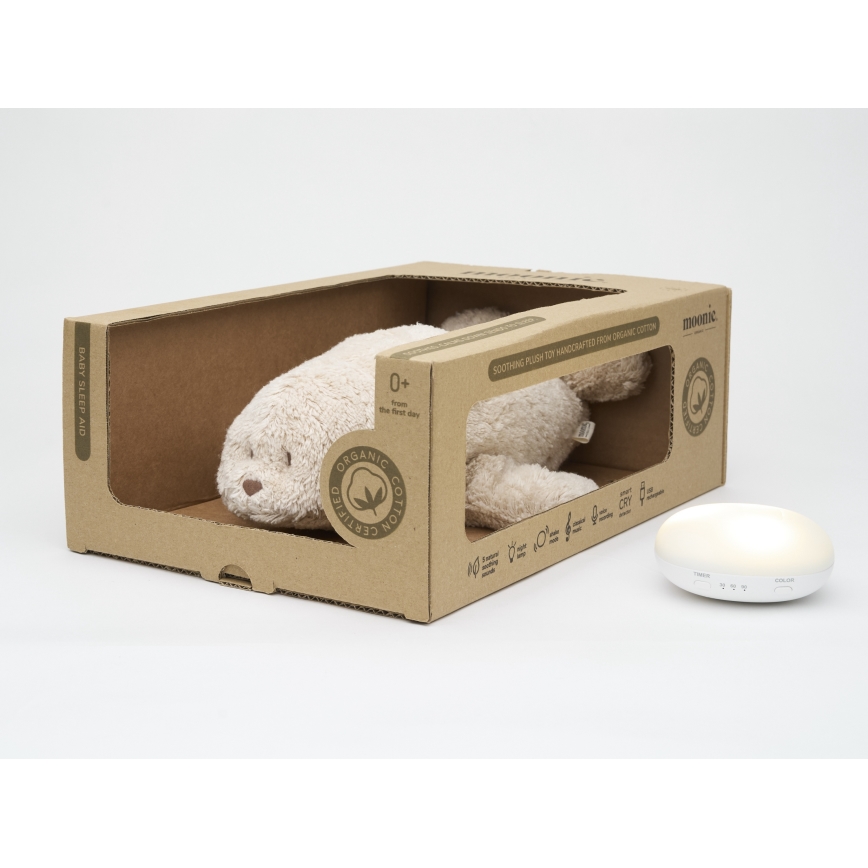 Moonie - Sovgosedjur med melodi och ljus säl organic sand