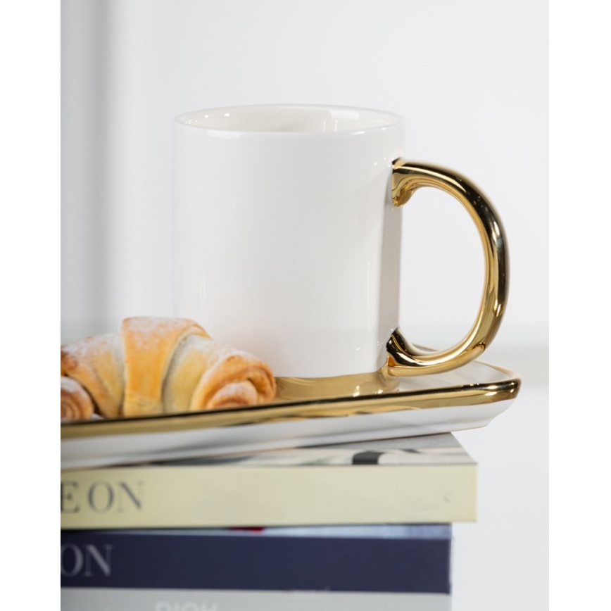 Mugg med sked LANA krämvit/guld