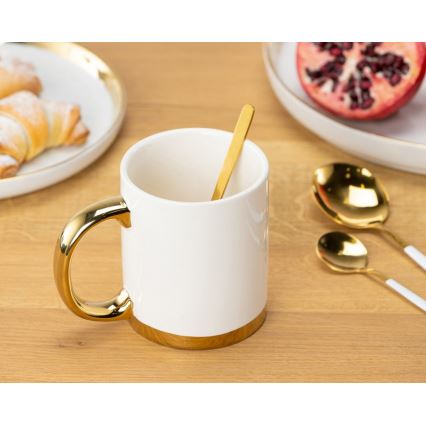 Mugg med sked LANA krämvit/guld