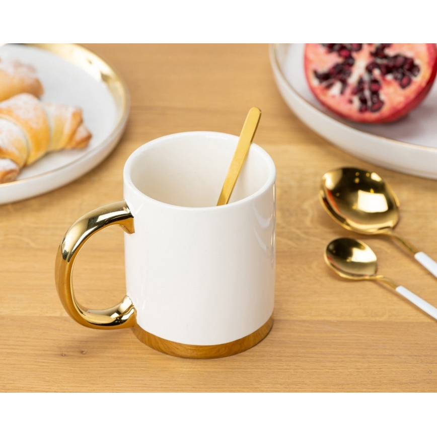Mugg med sked LANA krämvit/guld