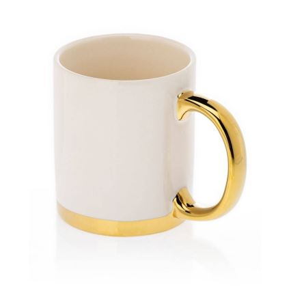 Mugg med sked LANA krämvit/guld