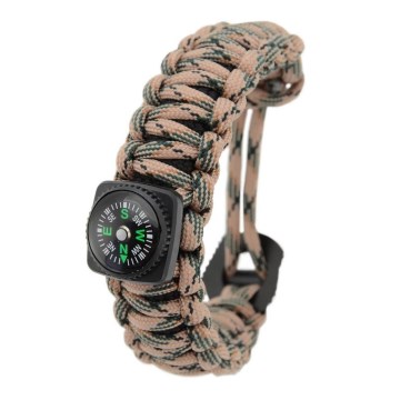 Multifunktionellt armband med kompass och flint och stålbeige