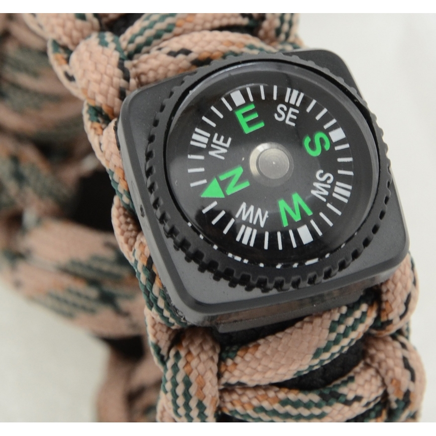 Multifunktionellt armband med kompass och flint och stålbeige