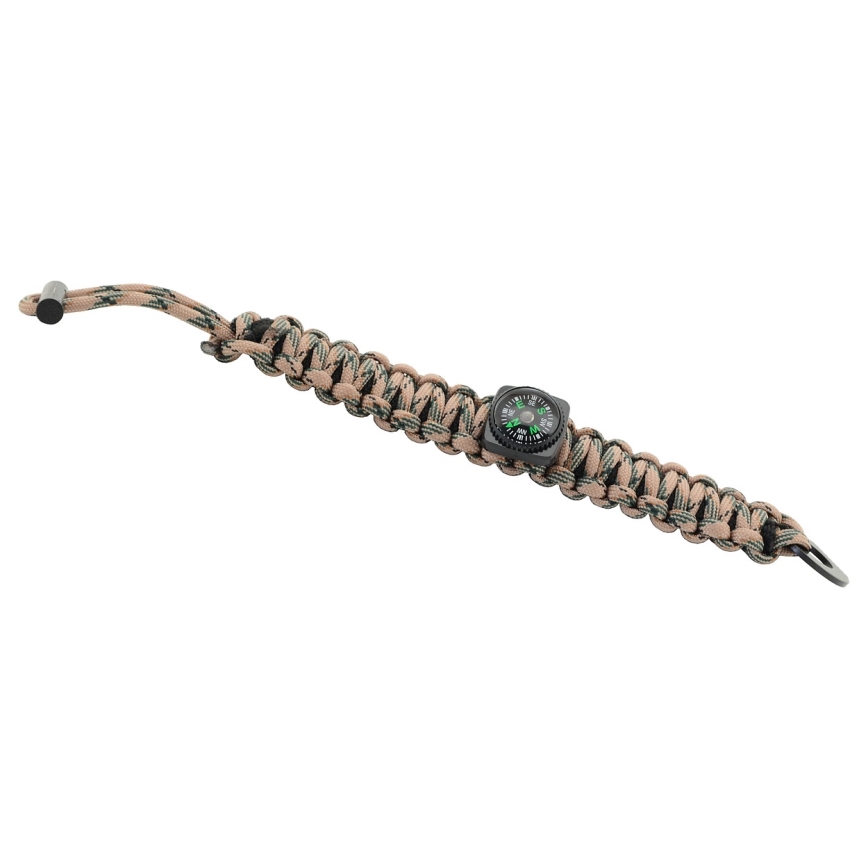 Multifunktionellt armband med kompass och flint och stålbeige