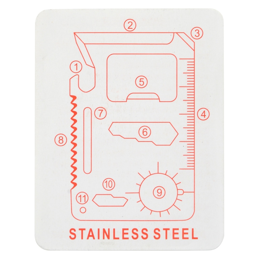 Multifunktionellt överlevnadsverktyg rostfritt stål