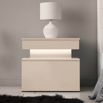 Nattbord med LED-belysning GLOSSA 51 x 55 cm, beige